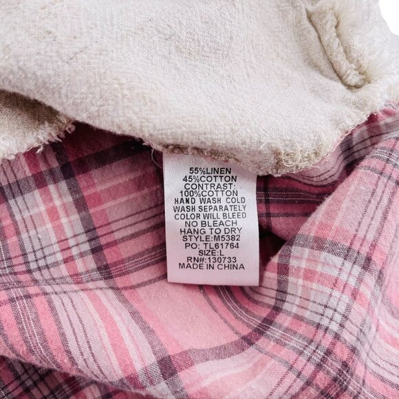 Umgee Womens Fringe dress  Hem Short Sleeve Plaid Contrast Tunic Top Beige & Pin - Picture 4 of 5